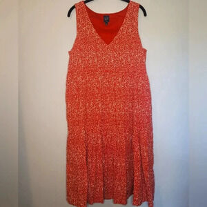 GAP burnt orange and white cotton V-neck tiered sleeveless Midi Dress, size L